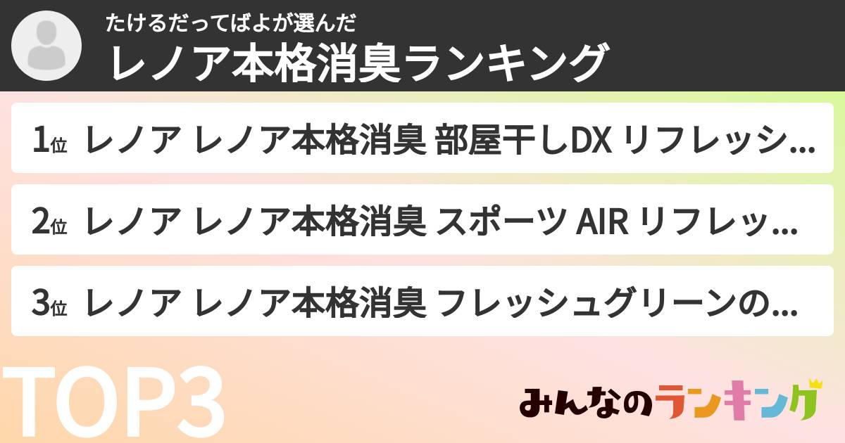 たけるだってばよさんの「レノア本格消臭ランキング」