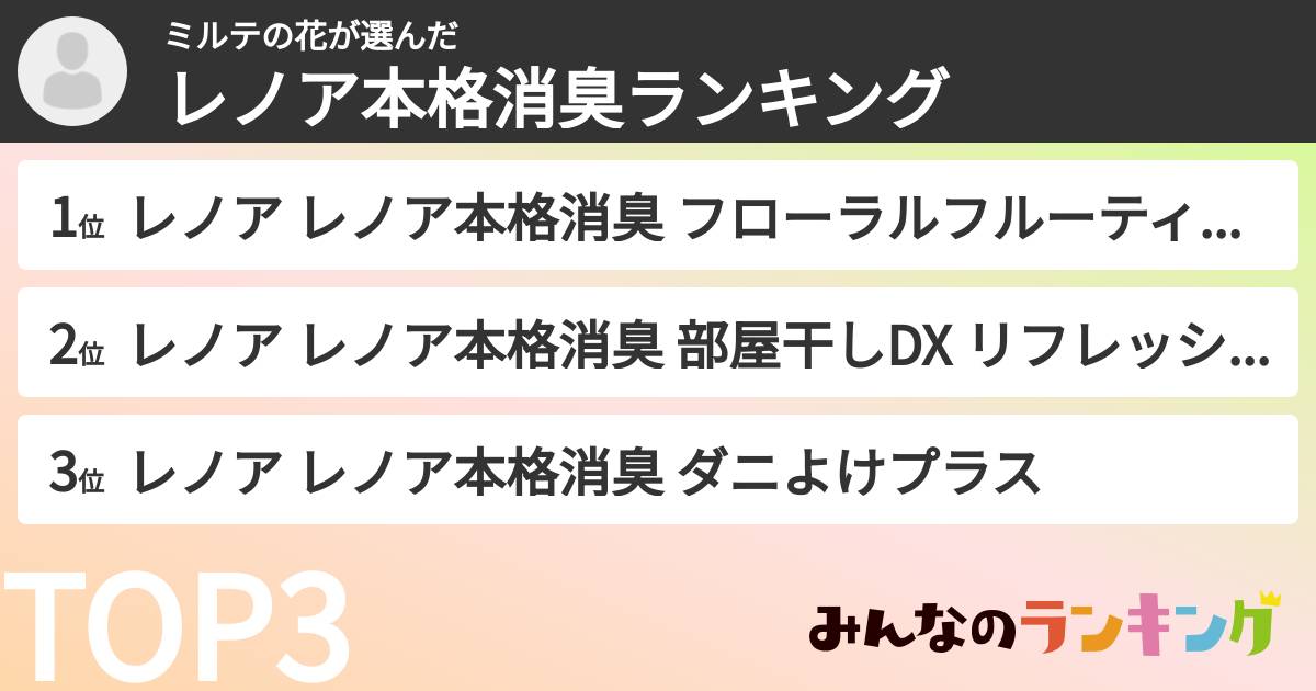 ミルテの花さんの「レノア本格消臭ランキング」