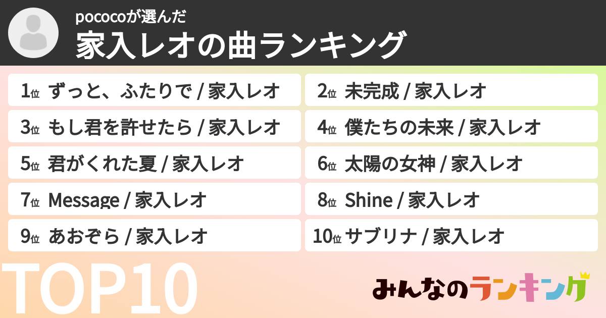 pococoさんの「家入レオの曲ランキング」