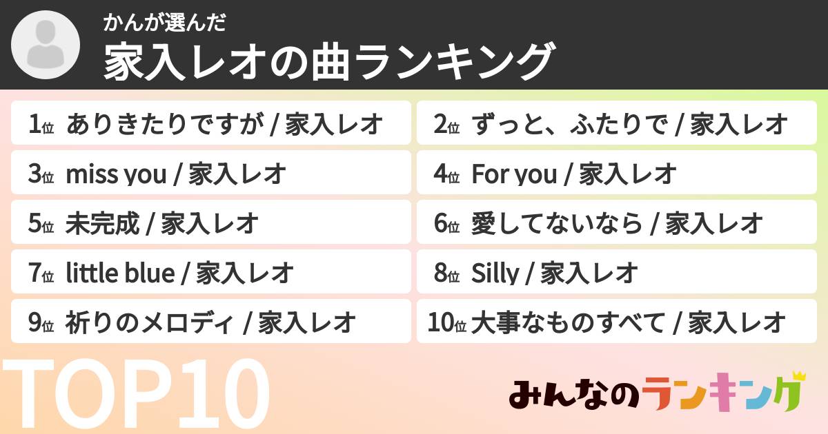 かんさんの「家入レオの曲ランキング」