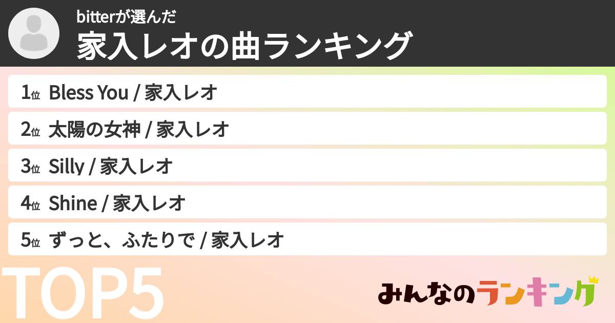 bitterさんの「家入レオの曲ランキング」