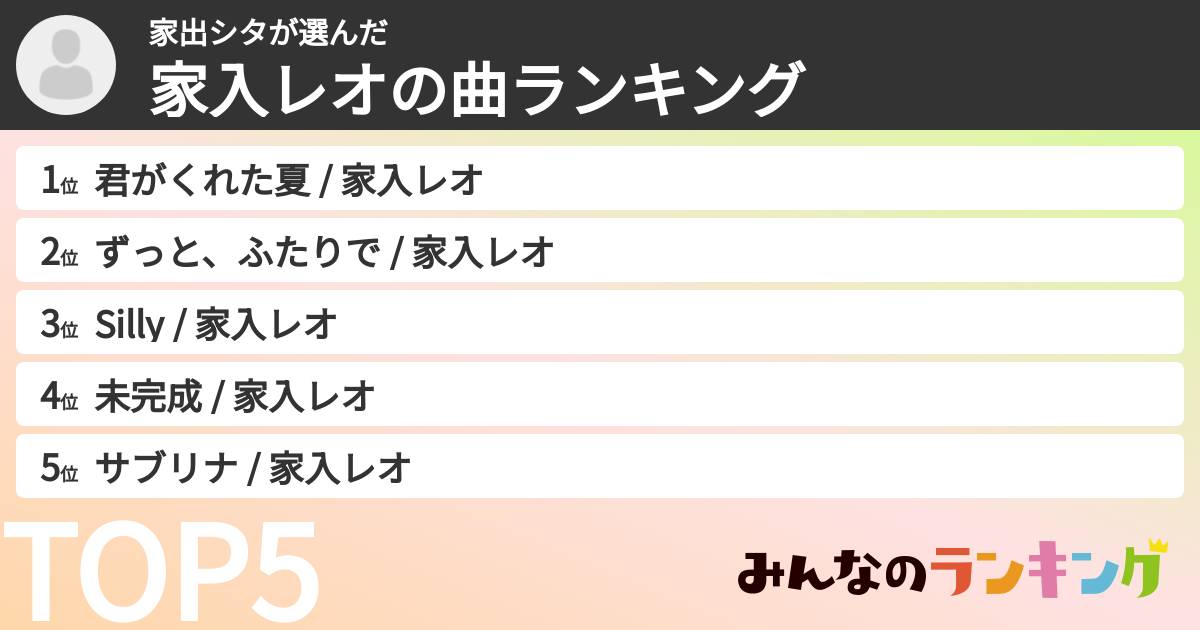 家出シタさんの「家入レオの曲ランキング」