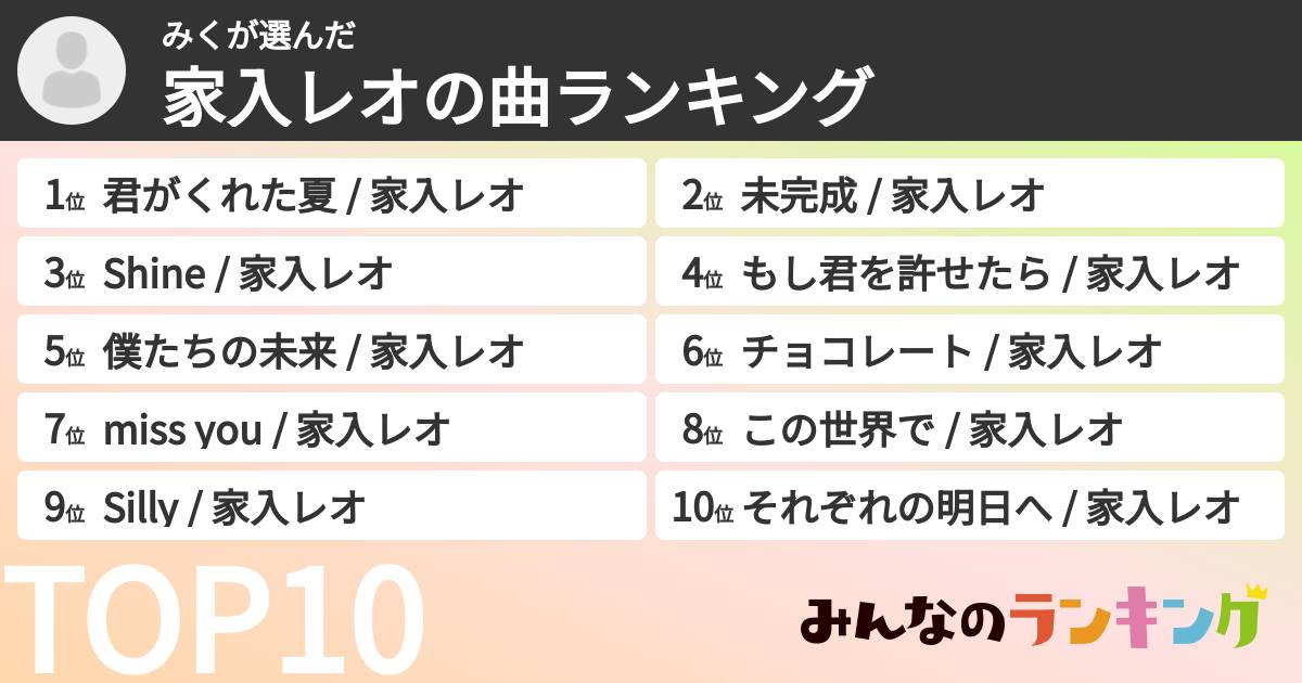 みくさんの「家入レオの曲ランキング」