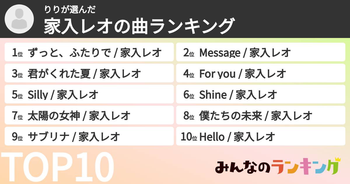 りりさんの「家入レオの曲ランキング」