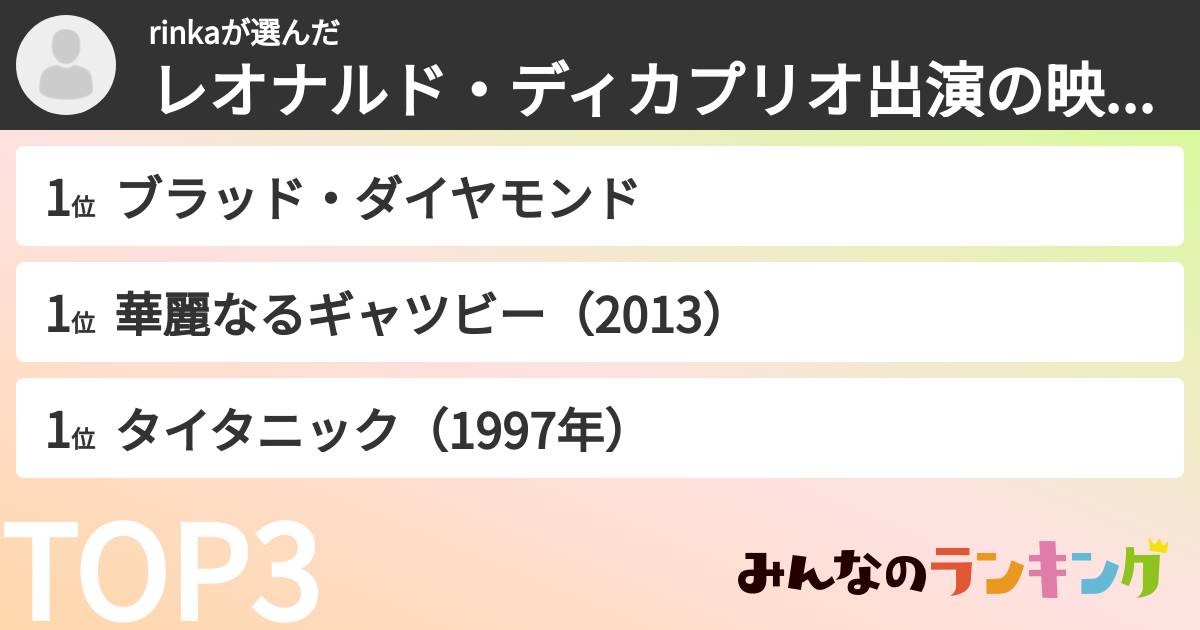 rinkaさんの「レオナルド・ディカプリオ出演の映画ランキング」