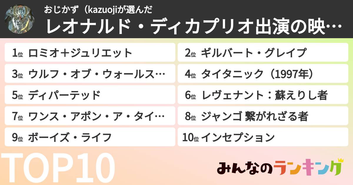 おじかず(kazuojiさんの「レオナルド・ディカプリオ出演の映画ランキング」