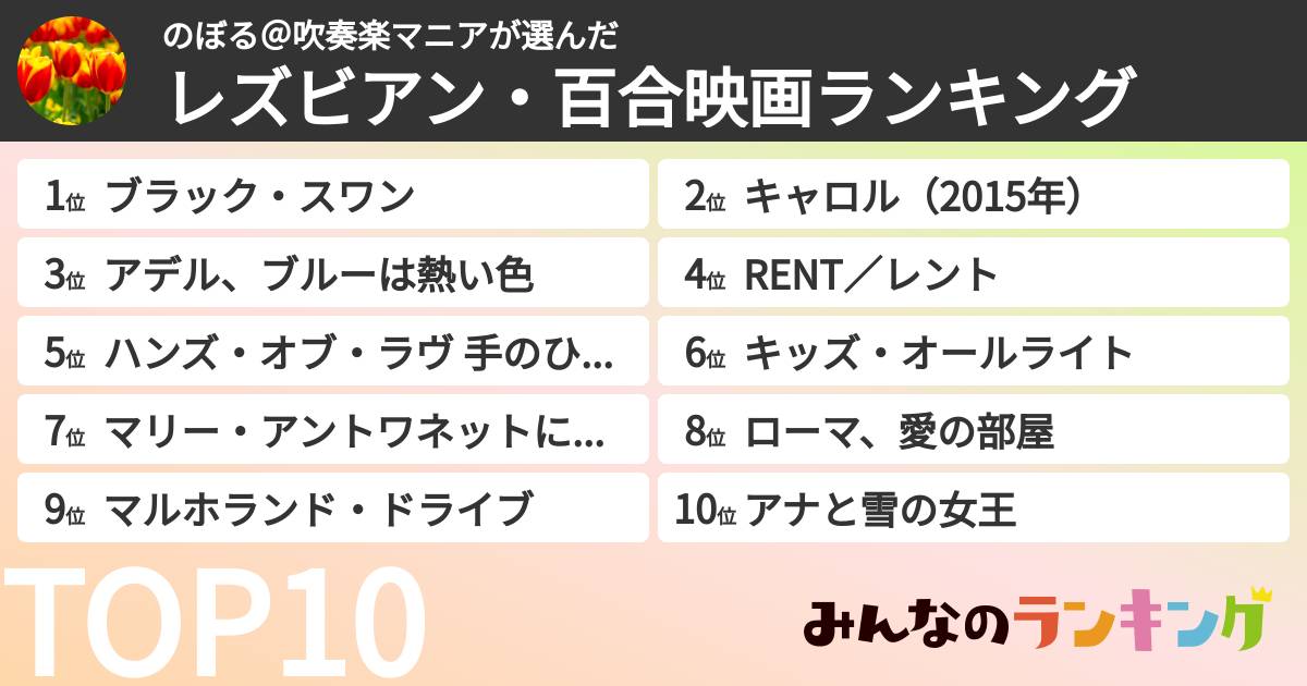 のぼる@吹奏楽マニアさんの「レズビアン・百合映画ランキング」