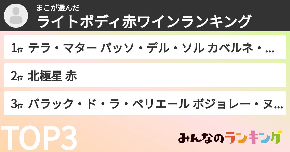 まこさんの「ライトボディ赤ワインランキング」