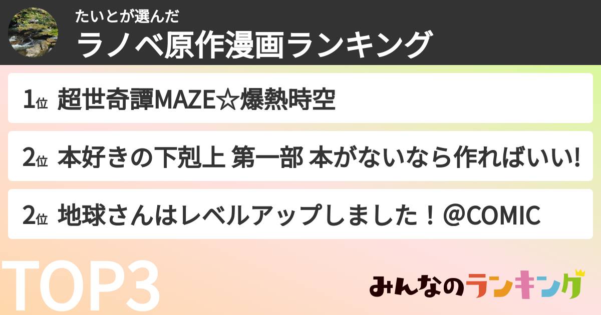たいとさんの「ラノベ原作漫画ランキング」
