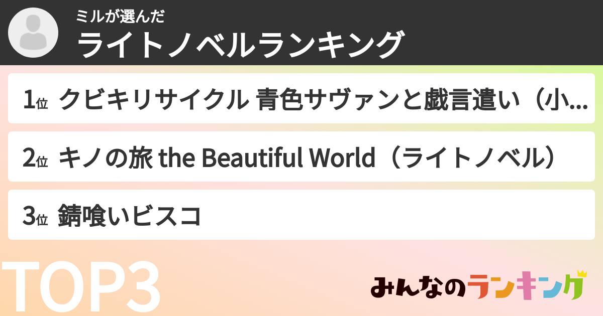 ミルさんの「ライトノベルランキング」
