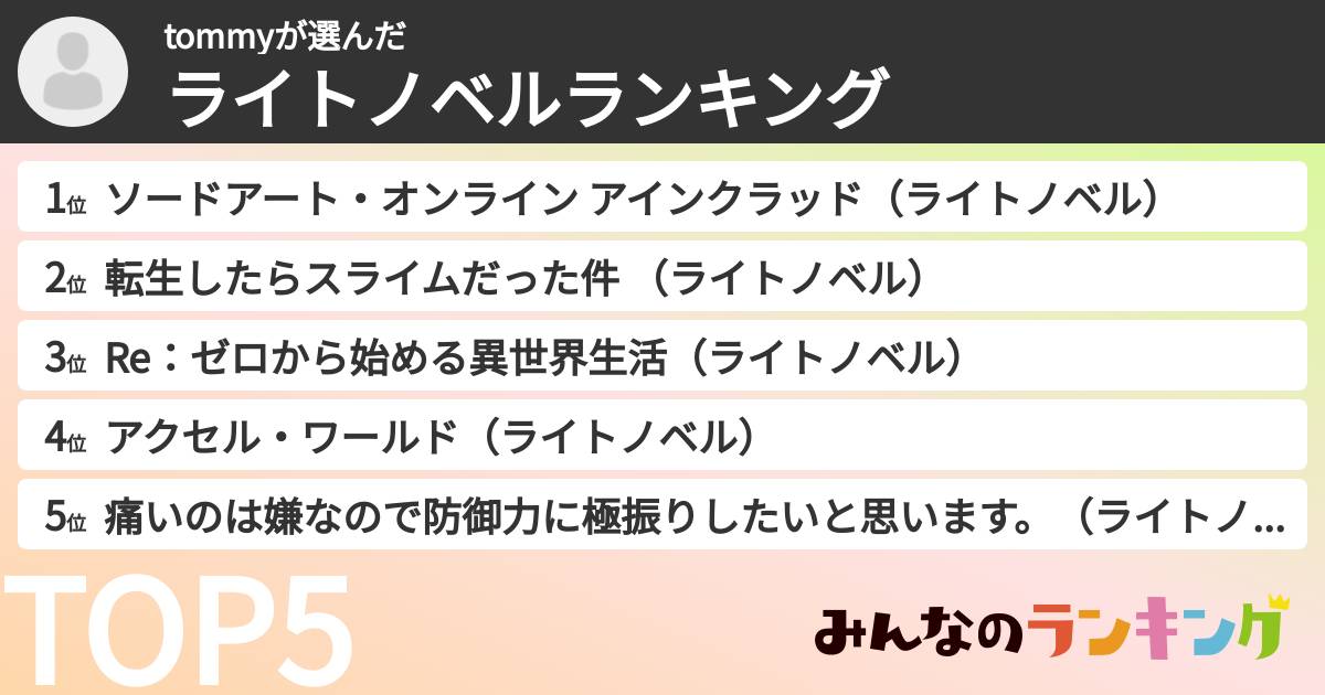 tommyさんの「ライトノベルランキング」
