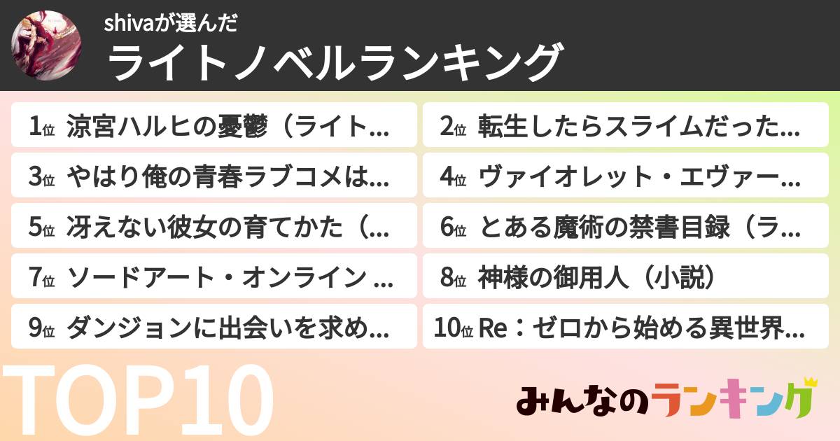 shivaさんの「ライトノベルランキング」