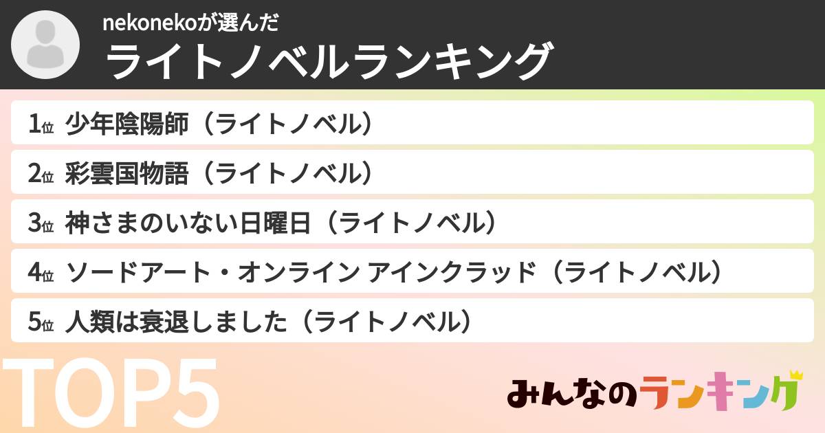 nekonekoさんの「ライトノベルランキング」