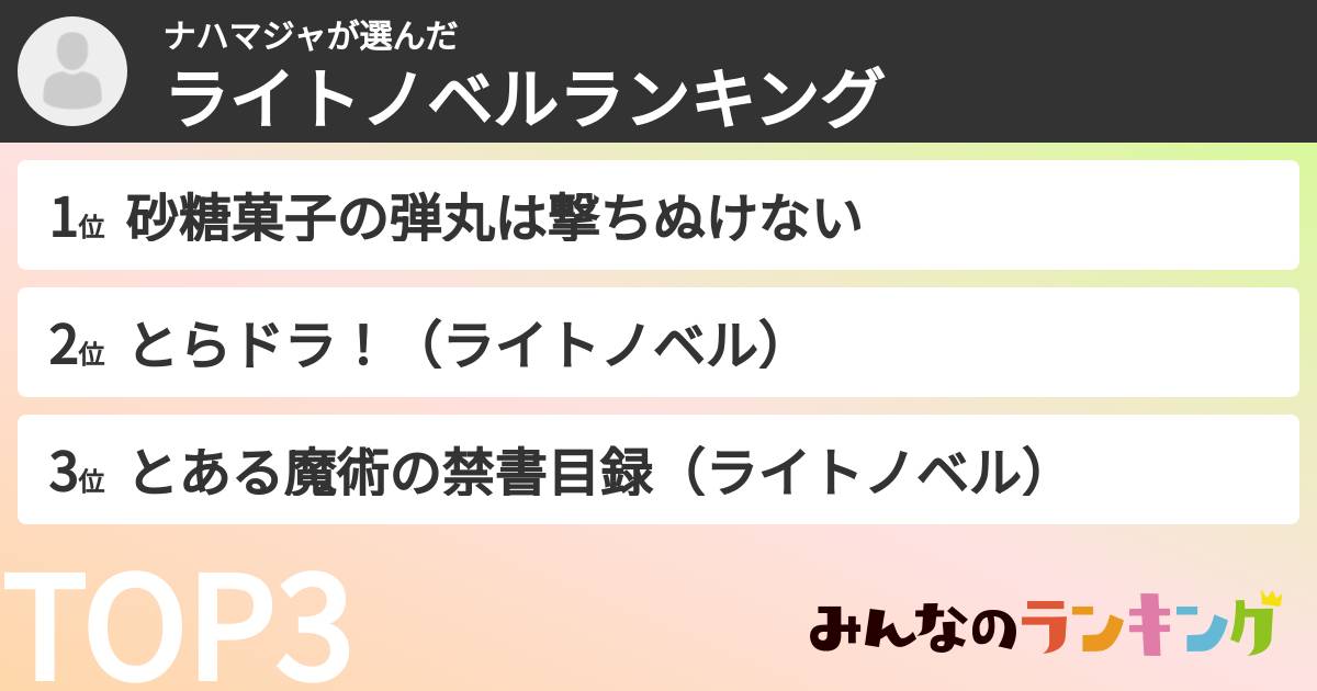 ナハマジャさんの「ライトノベルランキング」