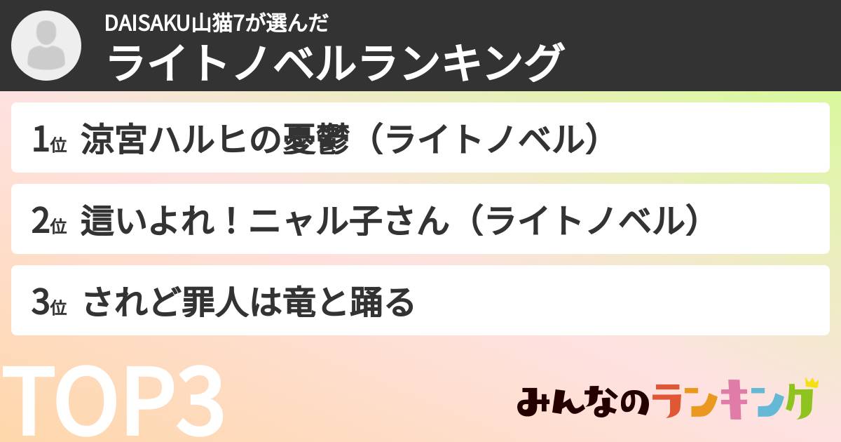 DAISAKU山猫7さんの「ライトノベルランキング」