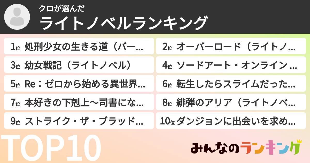 クロさんの「ライトノベルランキング」