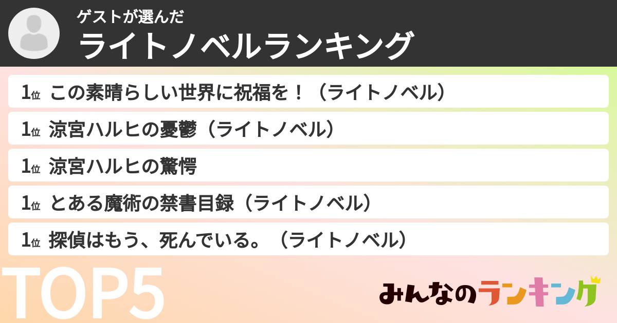 ゲストさんの「ライトノベルランキング」
