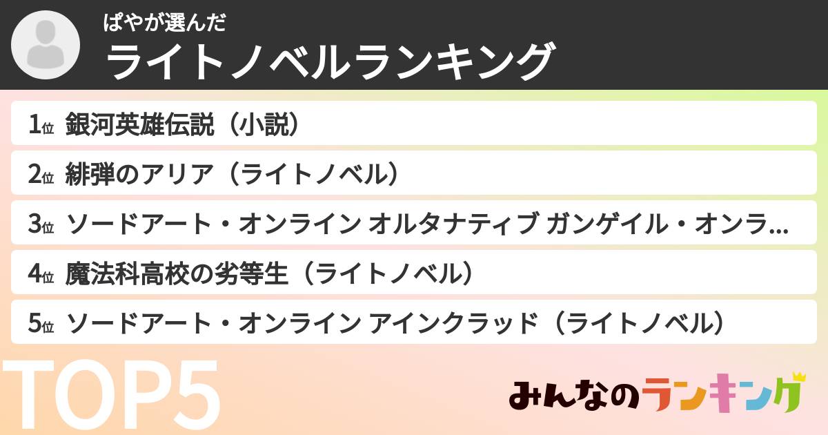 ぱやさんの「ライトノベルランキング」