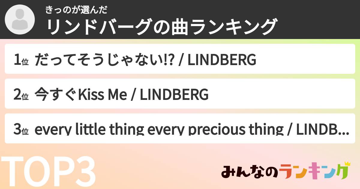 きっのさんの「リンドバーグの曲ランキング」