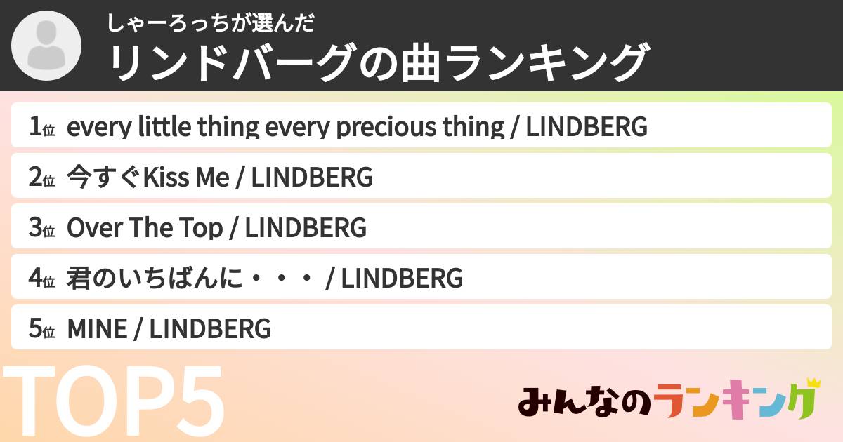 しゃーろっちさんの「リンドバーグの曲ランキング」