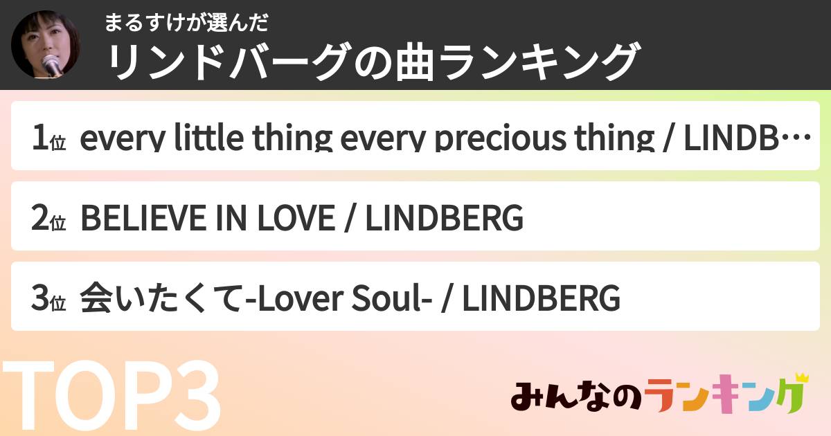 まるすけさんの「リンドバーグの曲ランキング」