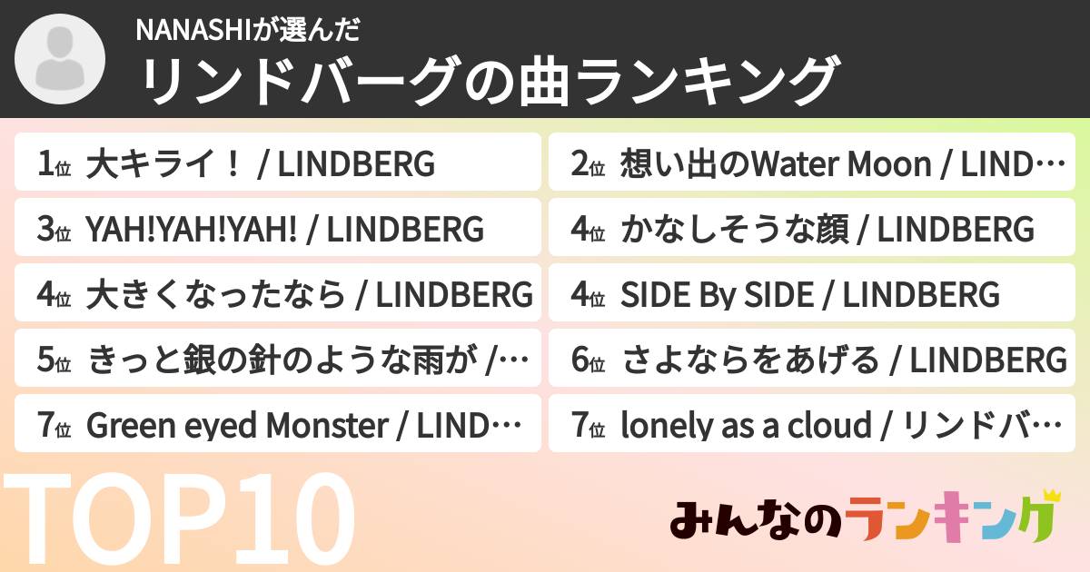 NANASHIさんの「リンドバーグの曲ランキング」