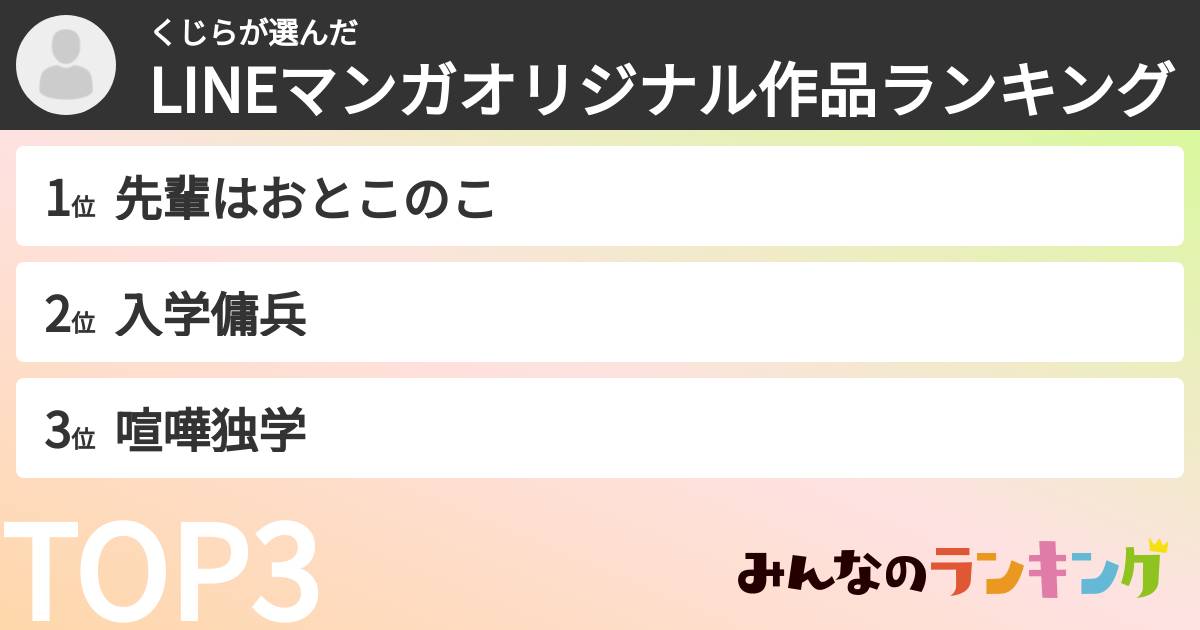 くじらさんの「LINEマンガオリジナル作品ランキング」