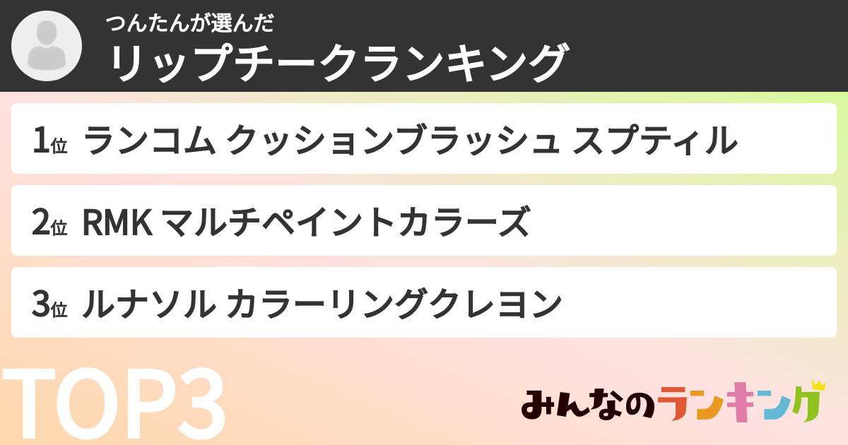 つんたんさんの「リップチークランキング」