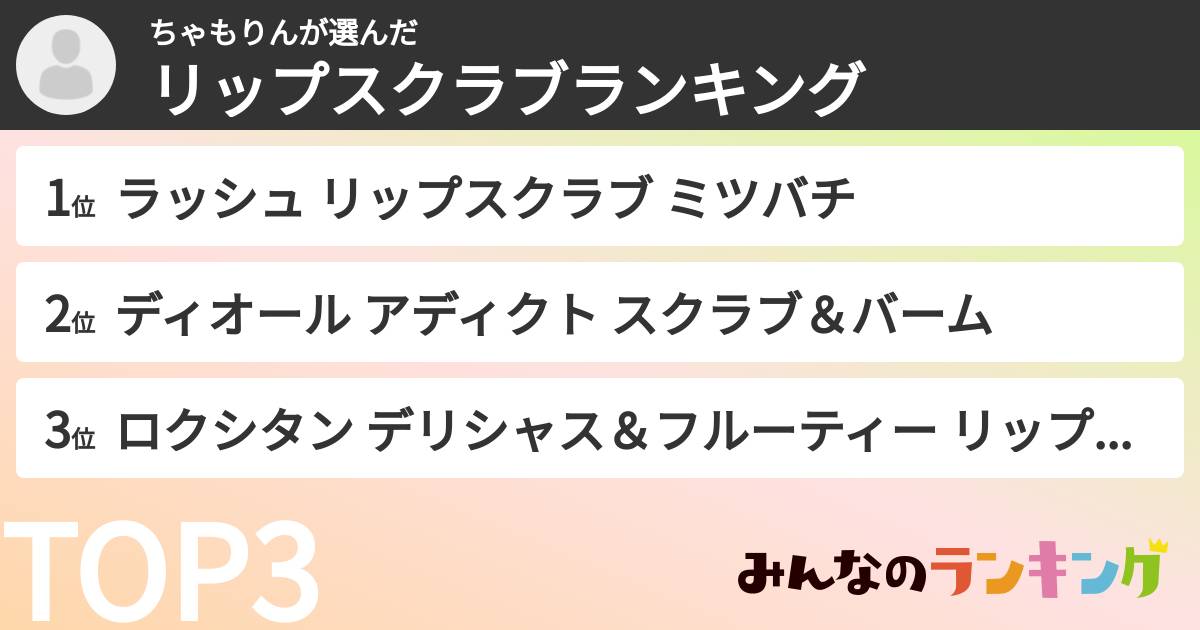 ちゃもりんさんの「リップスクラブランキング」