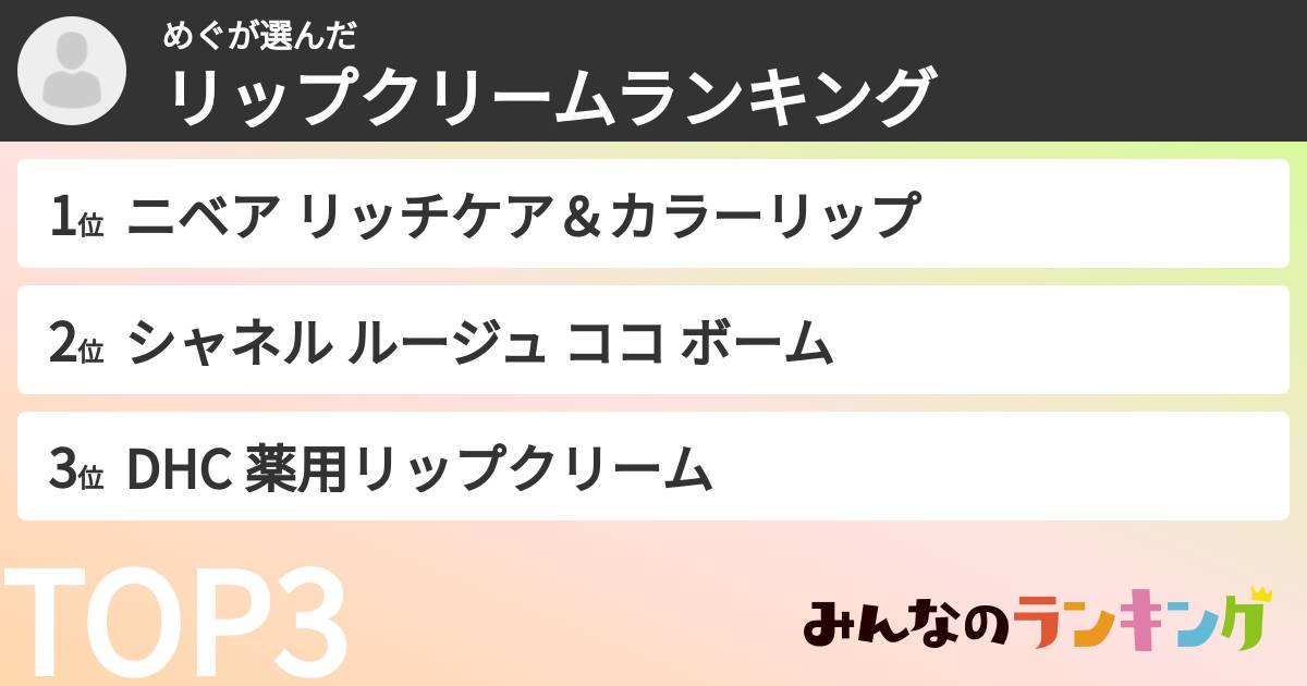 めぐさんの「リップクリームランキング」