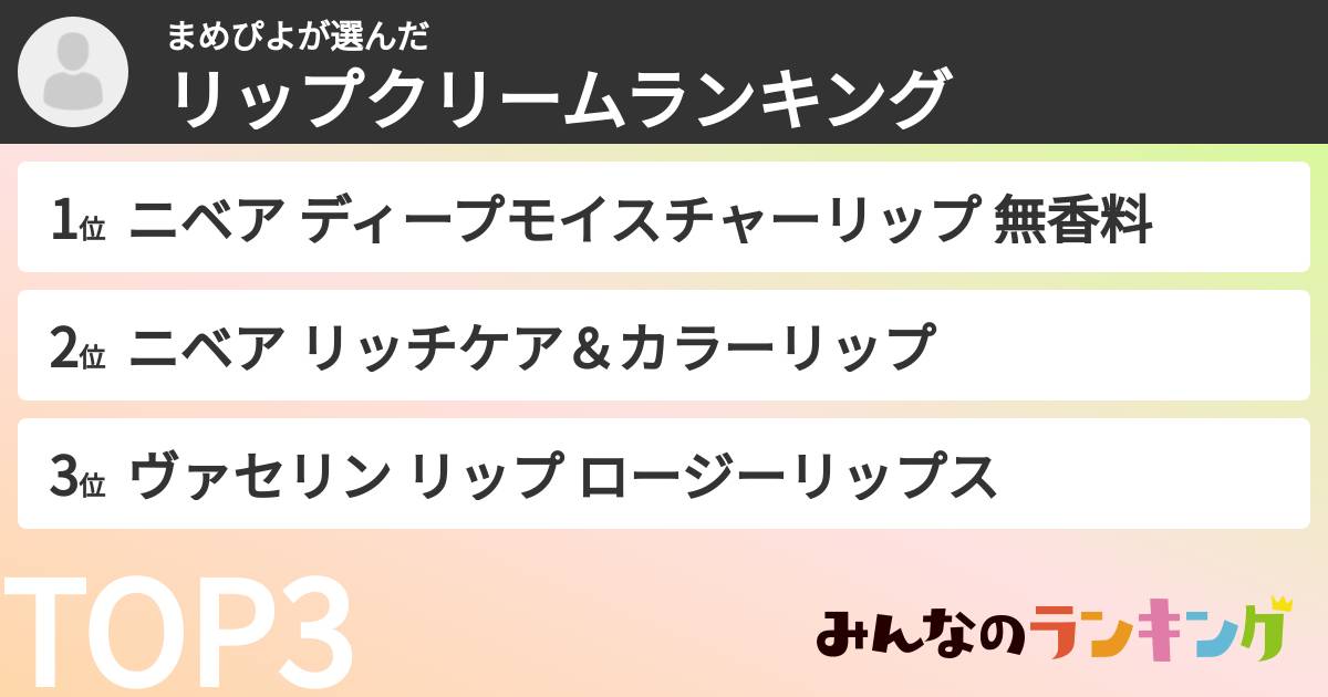 まめぴよさんの「リップクリームランキング」