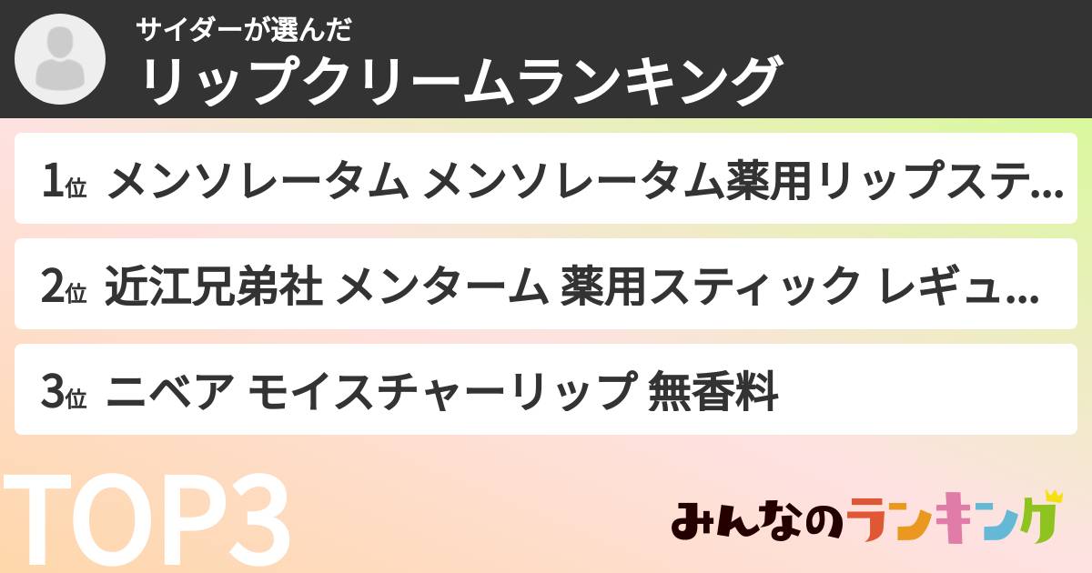サイダーさんの「リップクリームランキング」