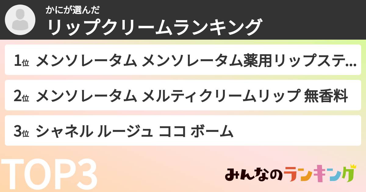 かにさんの「リップクリームランキング」