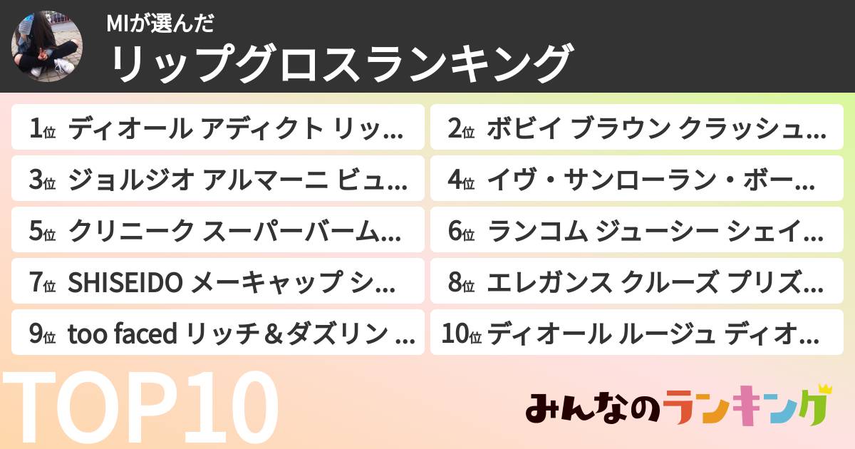 MIさんの「リップグロスランキング」