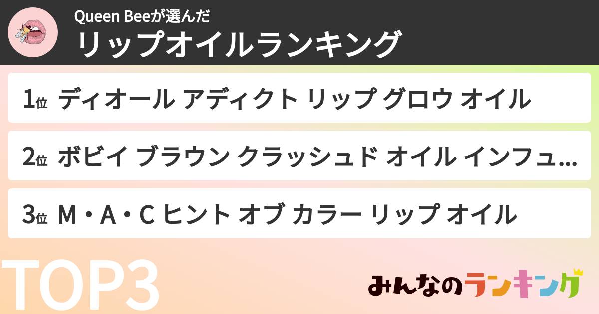 Queen Beeさんの「リップオイルランキング」