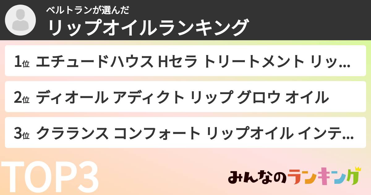 ベルトランさんの「リップオイルランキング」