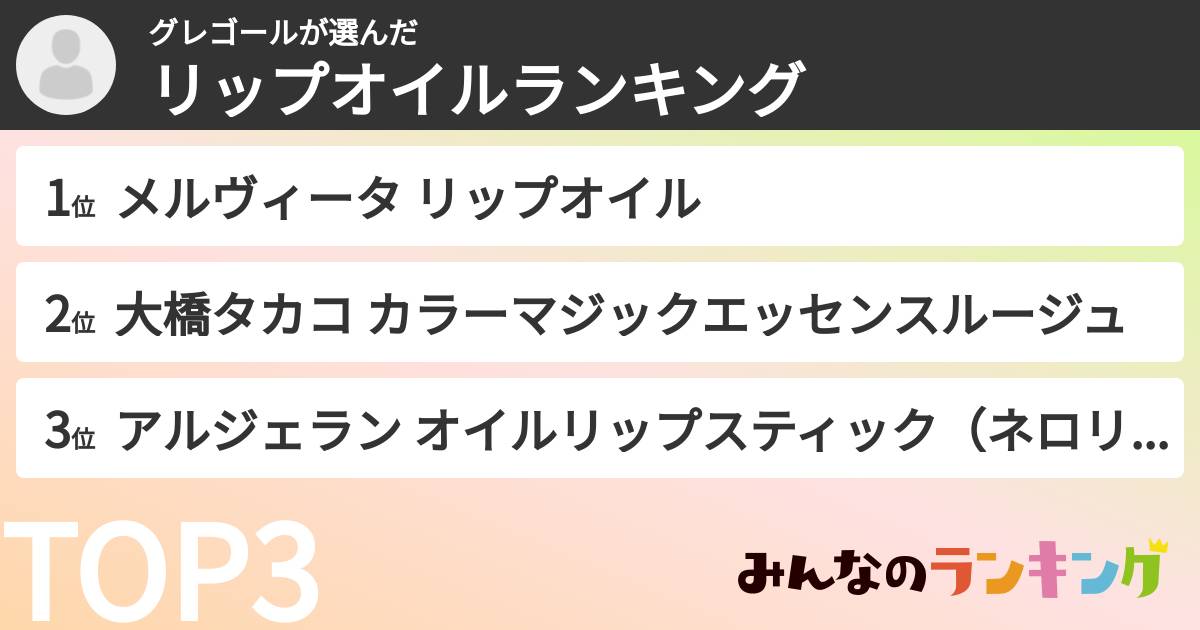 グレゴールさんの「リップオイルランキング」