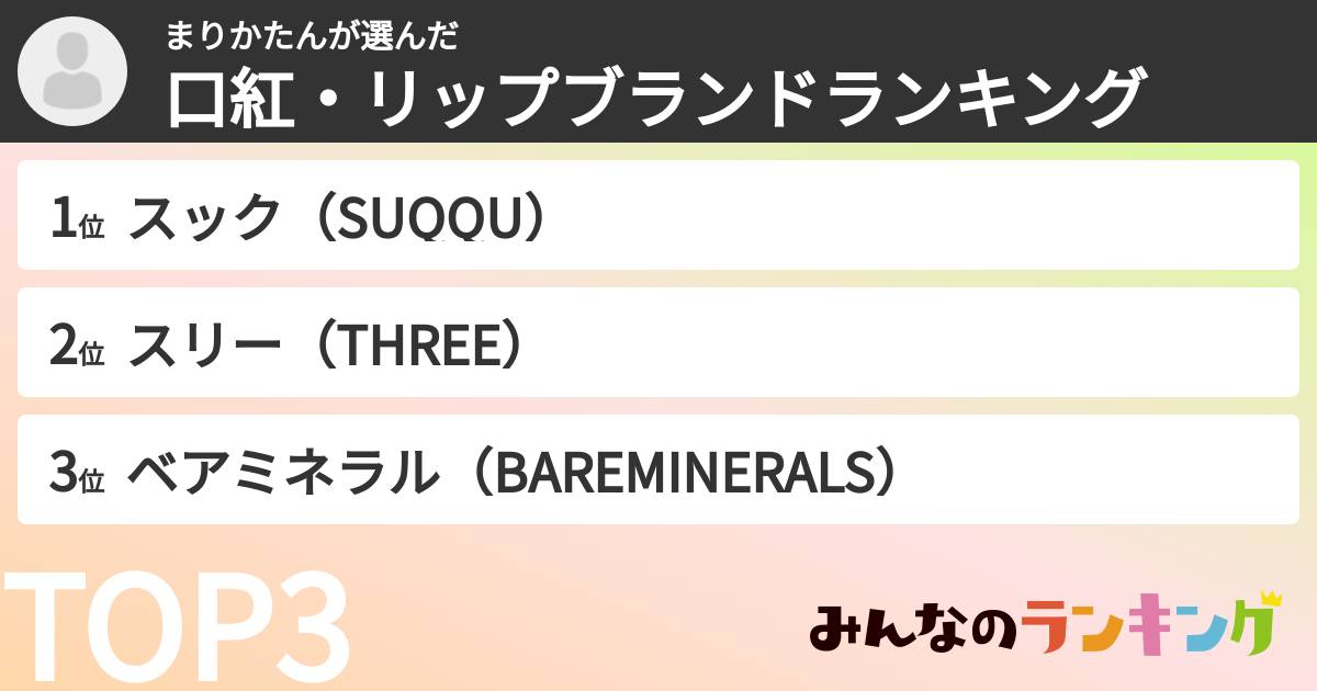 まりかたんさんの「口紅・リップブランドランキング」