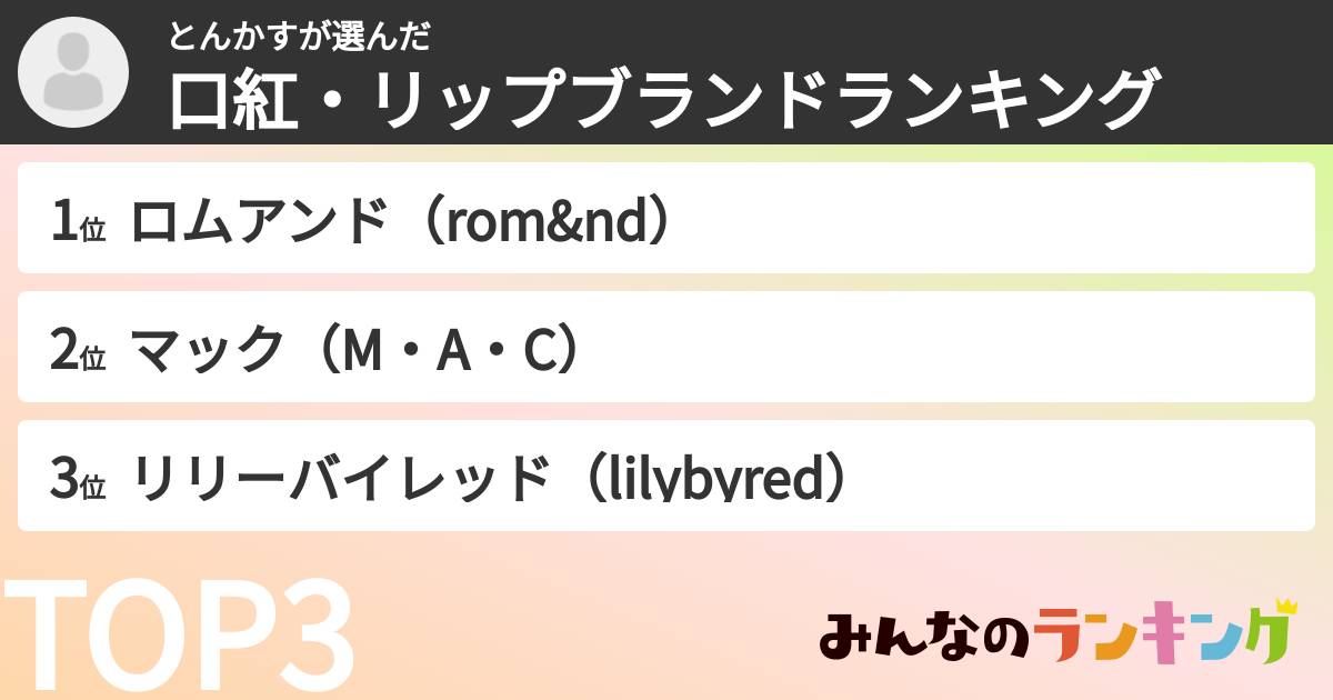 とんかすさんの「口紅・リップブランドランキング」
