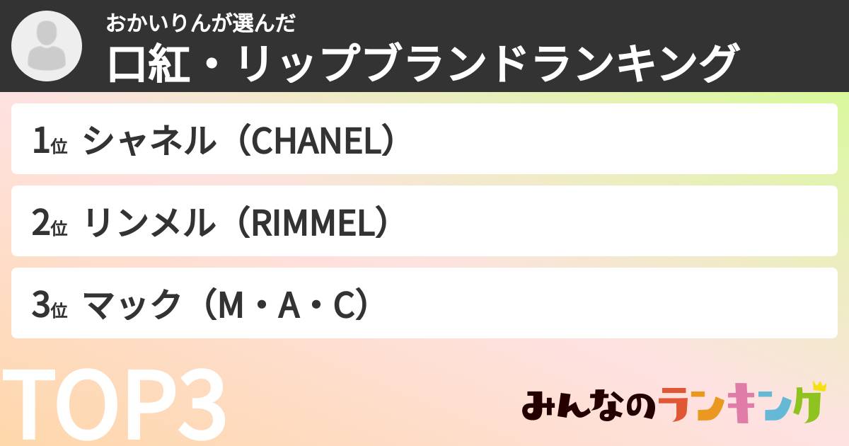 おかいりんさんの「口紅・リップブランドランキング」