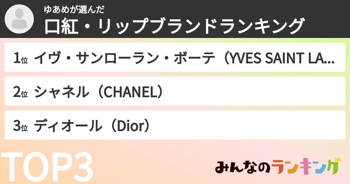 ゆあめさんの「口紅・リップブランドランキング」