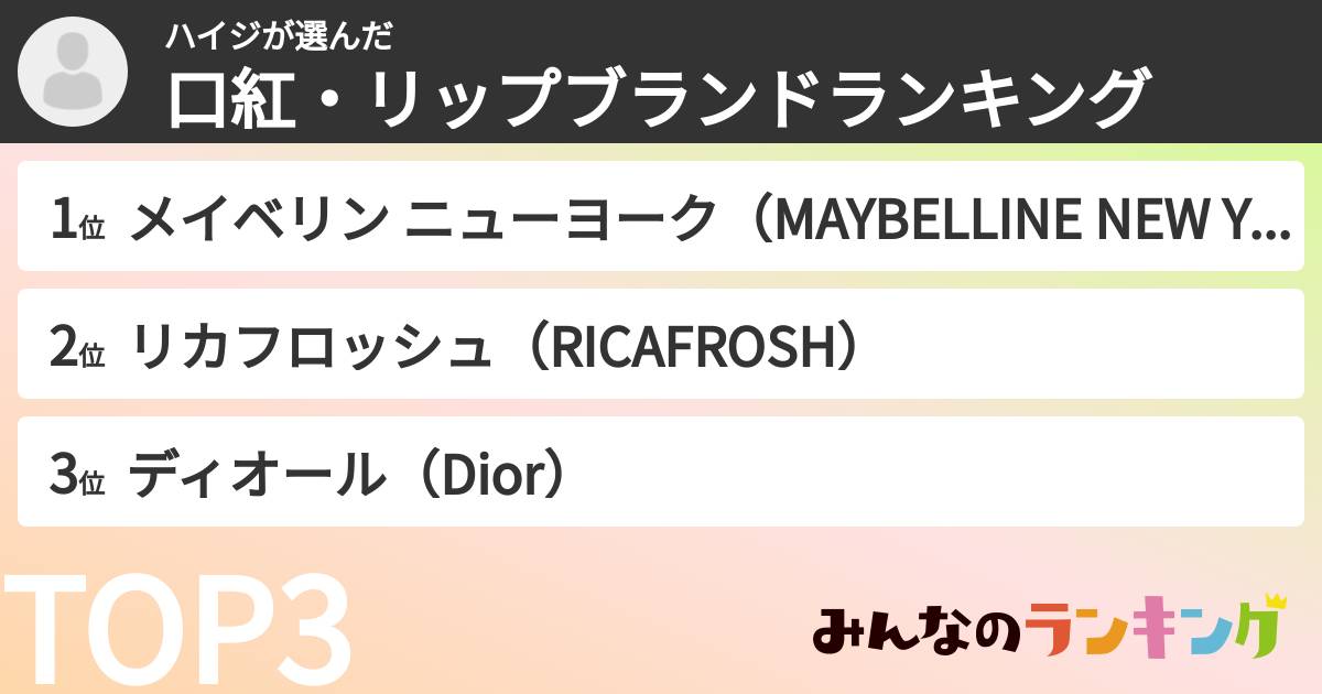 ハイジさんの「口紅・リップブランドランキング」