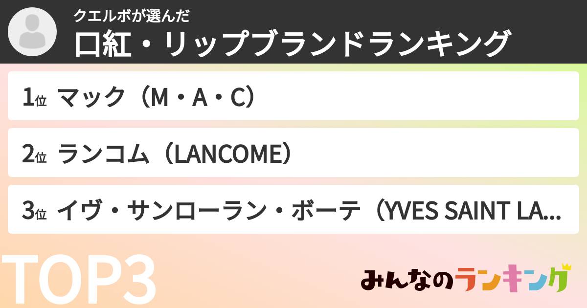 クエルボさんの「口紅・リップブランドランキング」