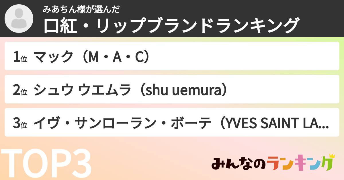 みあちん様さんの「口紅・リップブランドランキング」