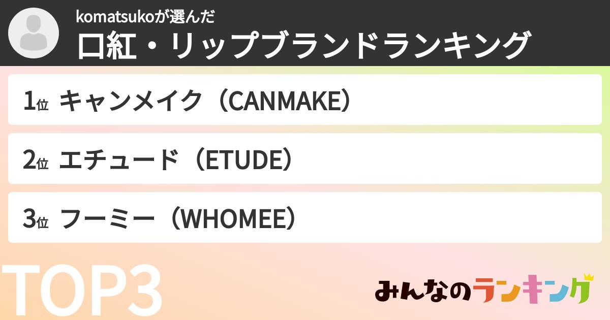 komatsukoさんの「口紅・リップブランドランキング」