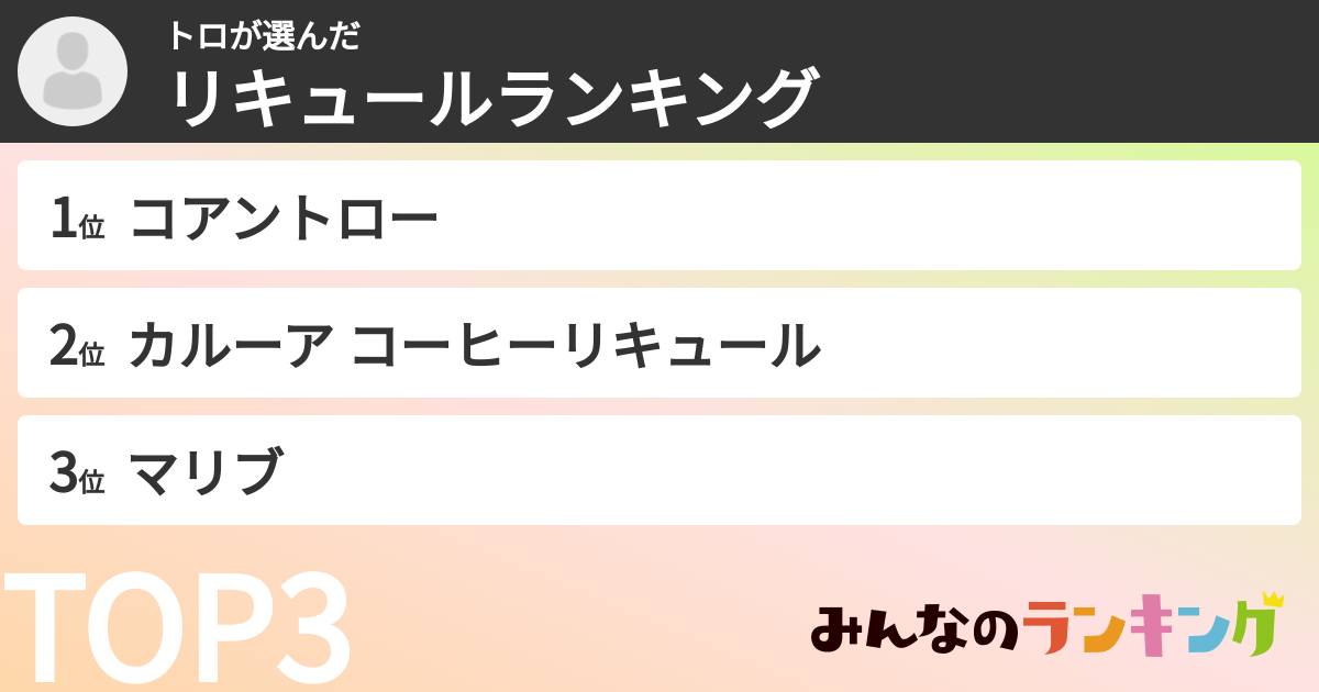 トロさんの「リキュールランキング」