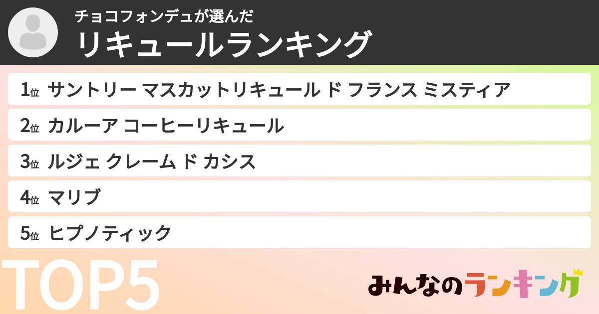 チョコフォンデュさんの「リキュールランキング」