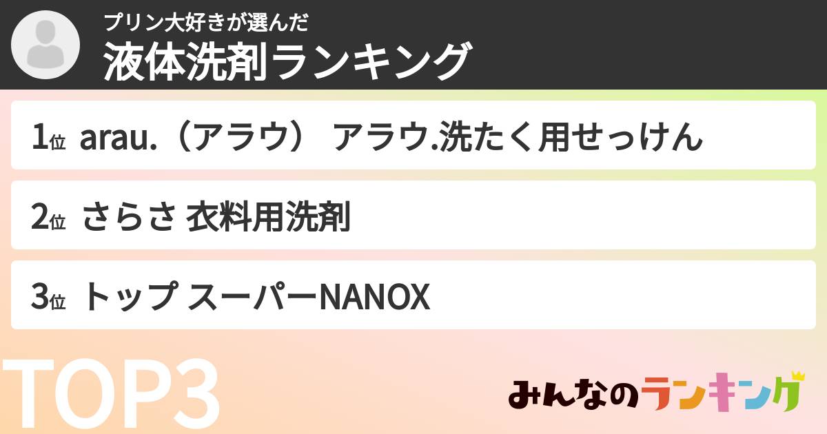 プリン大好きさんの「液体洗剤ランキング」