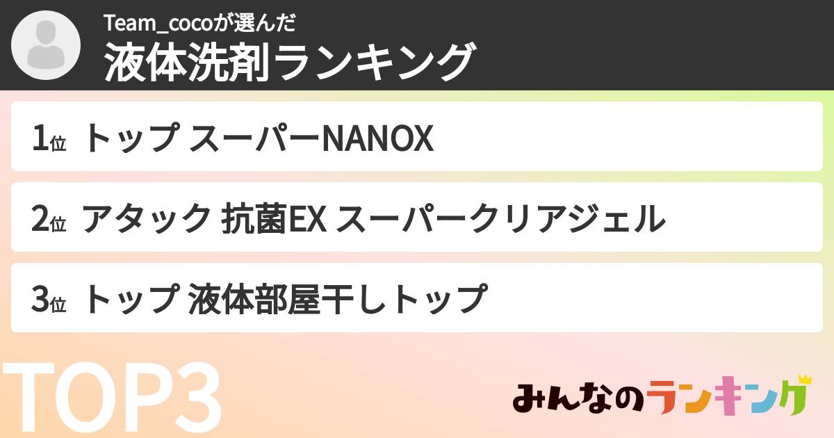 Team_cocoさんの「液体洗剤ランキング」