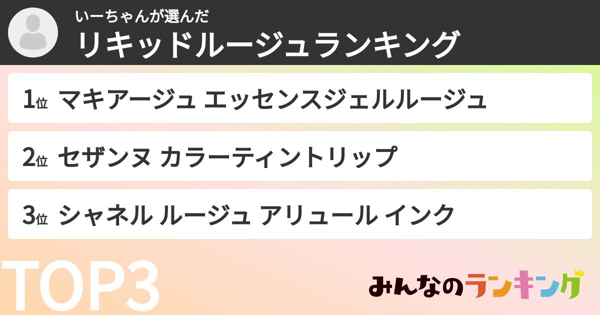 いーちゃんさんの「リキッドルージュランキング」